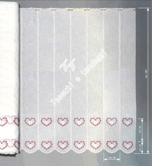 Tendina a vetro tirolese cuore rosso h150