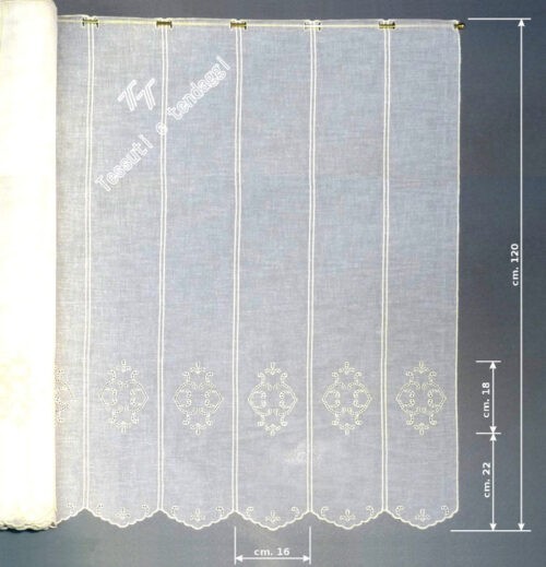 Tendina tirolese con ricamo e smerlo h120