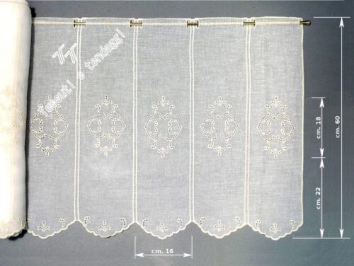 Tendina tirolese con ricamo e smerlo h60