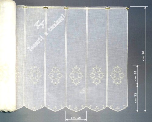 Tendina tirolese con ricamo e smerlo h90