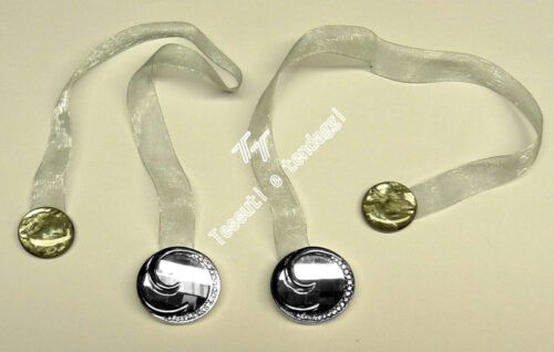 Coppia fermatenda gioiello organza disco cromato e strass