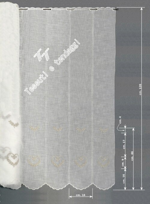 Tendina ricamo cuore con strass h120