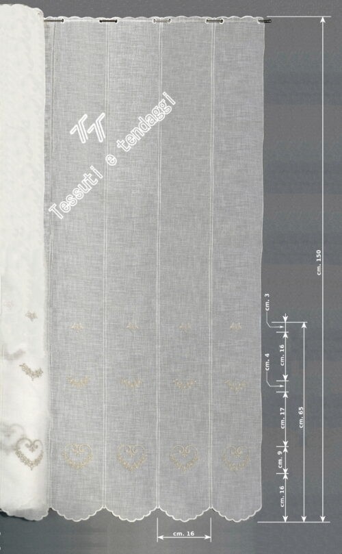 Tendina ricamo cuore con strass h150