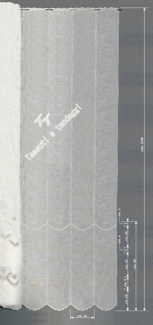 Tendina ricamo cuore con strass h210