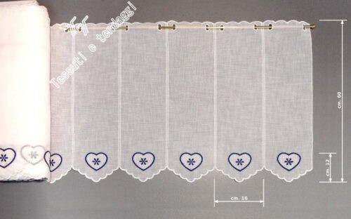 Tendina alla tirolese ricamo cuore blu h60