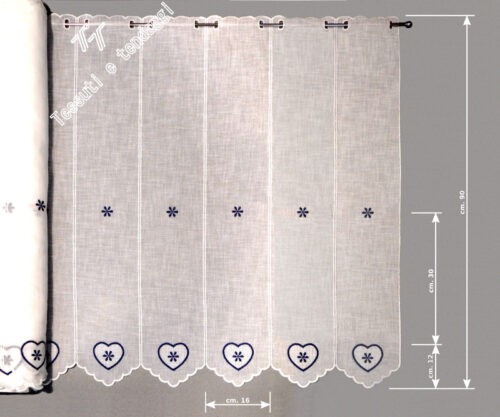 Tendina alla tirolese ricamo cuore blu h90
