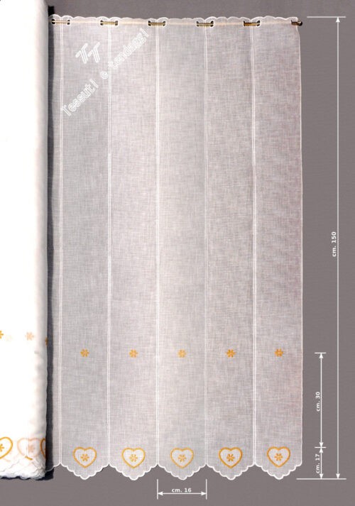 Tendina alla tirolese ricamo cuore giallo h150