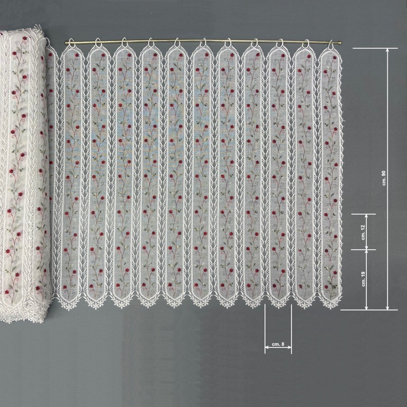 Tendina alla tirolese CANNES fiori rossi h90 quot
