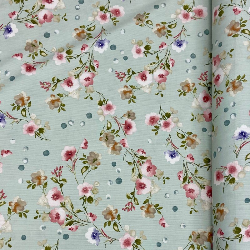 Tessuto millerighe FIORI Var. verde